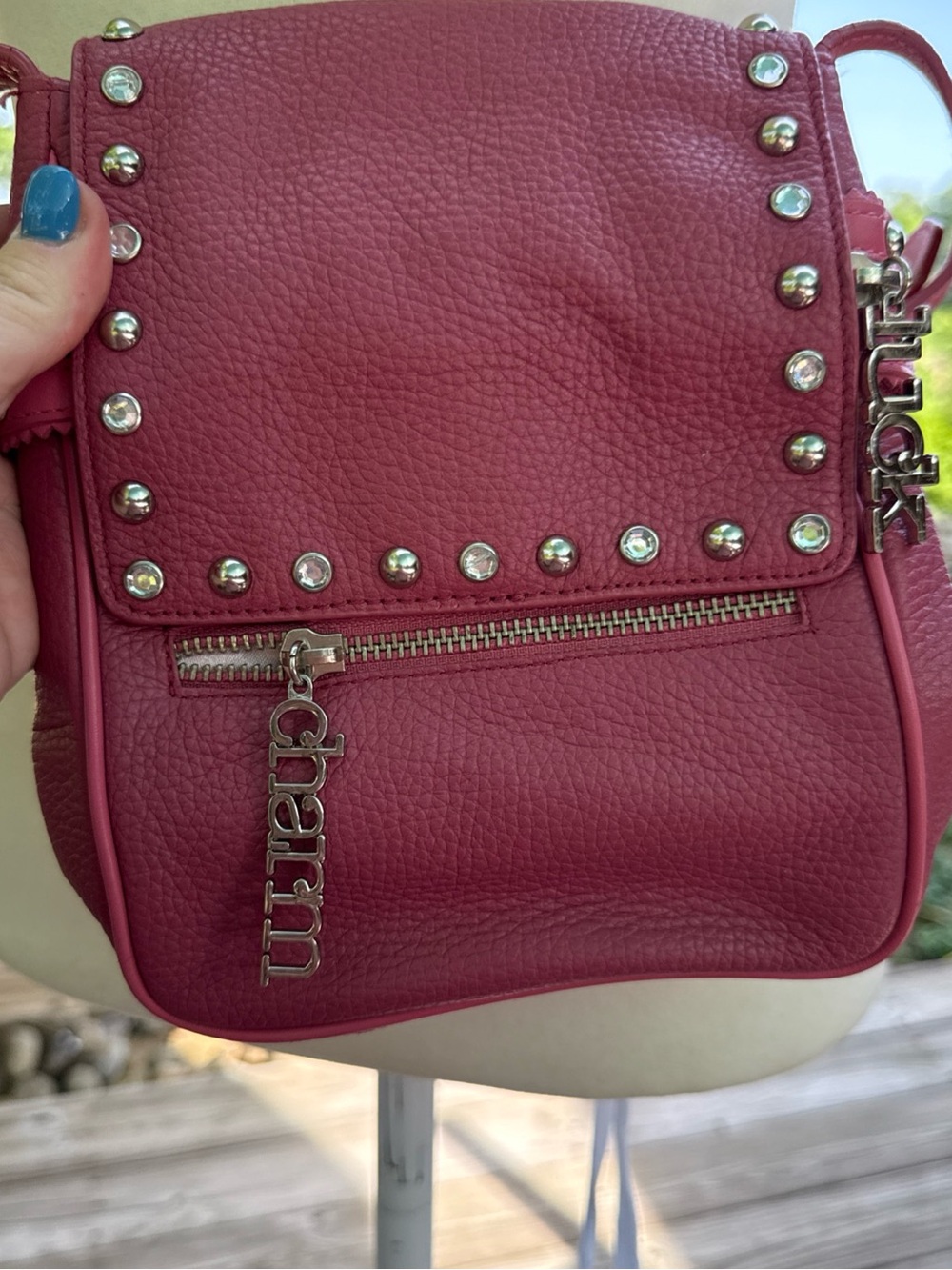 Pink Studded Crossbody Bag charm and luck pink studded rhinestone